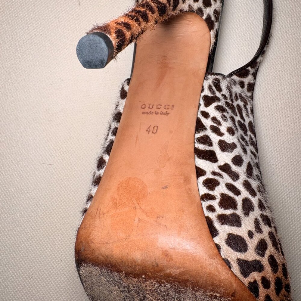 GUCCI Sofia Platform Peep Toe Slingback Pumps, Le… - image 6